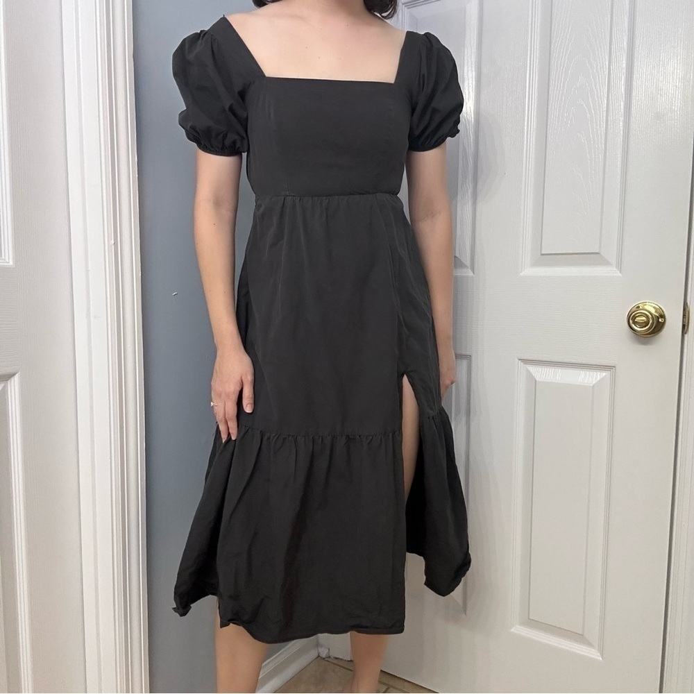 ASTR the Label Dress Midi Puff Sleeve Coquette Black Cottagecore Extra Small